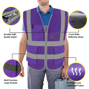 Vente 2026 : Gilet de sécurité en maille pour homme, logo personnalisé et couleur unie violette, confortable et imperméable, prix abordable et raisonnable - Product Image 4