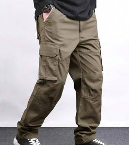 Men's Straight 100% Cotton Canvas Cargo Pants Loose Fit Multi Pocket Mid Waist Casual <b>Trousers</b> for Autumn OEM Service - Product Image 1