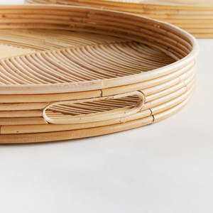 Ensemble de 2 plateaux décoratifs en rotin Présentoir élégant pour la décoration intérieure - Product Image 5