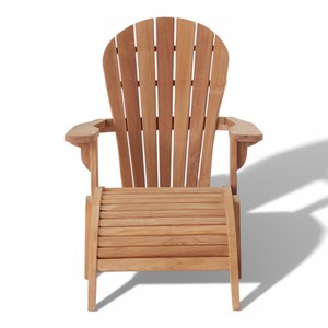 Weather Resistant Natural Teak Wood <b>Adirondack</b> Lounge <b>Chair</b> and Ottoman Durable <b>Garden</b> Sun Lounger for <b>Garden</b> Poolside and Deck - Product Image 2