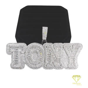 925 Sterling Silver Moissanite Diamond <b>TONY</b> Block Letter Pendant With Cuban Link Chain And Iced Out Design For Wholesale Jewelry - Product Image 5