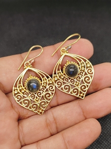labradorite Export Brass Gemstone Drop <b>Earrings</b> Bulk Handcrafted Gold Plated Finish Pattern Bezel - Product Image 2