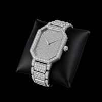 Montre-bracelet analogique de luxe en acier inoxydable argenté avec bracelet en caoutchouc, sertie de diamants moissanite octogonaux, bijou de mode hip-hop haut de gamme
