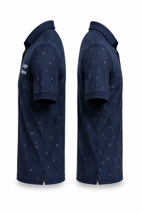 Chemise à manches courtes bleu marine pour homme avec logo personnalisé sur le devant, 100% coton tricoté respirant, service OEM, chemises de golf - Product Image 4