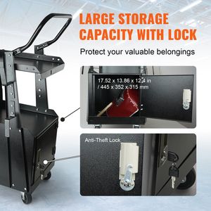 2-Tier Heavy Duty Welding Cart Anti-Theft Lockable Cabinet 265LBS <b>Weight</b> Capacity 360 Degrees Swivel Wheels Welder <b>Storage</b> Cart - Product Image 4