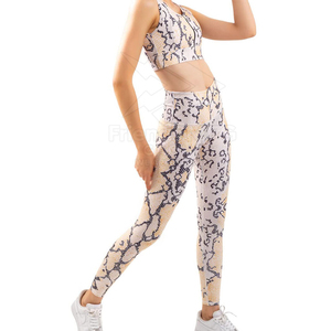 <b>Women</b> Yoga Set High Waist <b>Leggings</b> Quarter Zip Square Neck <b>Crop</b> Top Full Length Seamless Breathable Print Spandex Polyester Set - Product Image 3