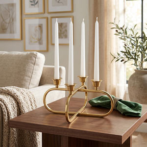 Modern Style 4 Light Gold Candelabra Contemporary Geometric Design For Taper <b>Candles</b> Table Decor Centerpiece Factory Direct - Product Image 1