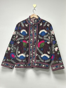 Handmade <b>Velvet</b> Suzani Embroidered Bomber <b>Jacket</b> <b>Women</b> Floral Pattern Open Front Reversible Eco-Friendly Breathable 100% Cotton - Product Image 4