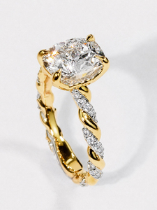 Cushion Lab Grown Diamond IGI Certified Solid Gold Engagement Ring Twisted Pave Band Vintage Fine Bridal Jewelry Custom Made - Product Image 3