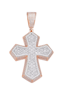 Pendentif Croix en Argent 925 Or Rose avec Moissanite Taille Baguette Micro-Pavé, Breloque Religieuse Unisexe - Product Image 2