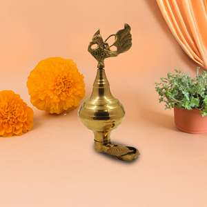 Lampe Deepam Diya en laiton en forme de paon, artisanale, traditionnelle, pour la décoration de la maison, du temple, des festivals, des cadeaux - Product Image 5