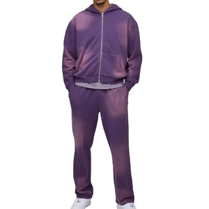 Men's Purple Gradient Dip Dye Hoodie Set Full Zip Casual Tracksuit With Side Pockets Regular Fit Autumn Wear - Product Image 1