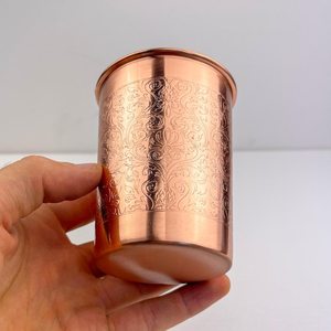 Taza de Cobre Puro Grabada a Mano |   Taza para Beber Ayurvédica Hecha a Mano |   Vaso de Cobre Grabado para Agua |   Regalo de Bienestar - Product Image 3