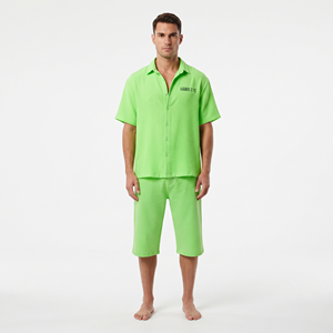 Conjunto de Camisa de Manga Corta con Botones y Pantalones Cortos Casuales para Hombre, Traje de Dos Piezas para Verano, Venta al Por Mayor Personalizada - Product Image 1