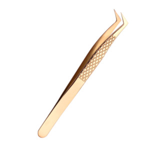 Pince à cils en acier inoxydable doré en forme de L, avec poignée diamantée, pointe en fibre à 90 degrés, pour extensions de cils volume, fournisseur OEM - Product Image 1
