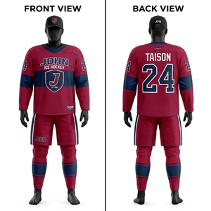Uniforme de Hockey sobre Hielo para Hombre, Malla de Poliéster de Alto Rendimiento de 260 GSM, Panel en el Pecho Rojo Marino, Tela Transpirable, Logotipo Personalizado por Sublimación - Product Image 1