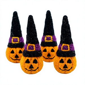 Handmade Eco-Friendly Felt Wool Halloween Pumpkin <b>Witch</b> Ornament Small Tabletop <b>Decoration</b> Traditional Style Wall Hanging Craft - Product Image 1
