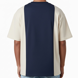 Camiseta Oversize para Hombre con Bloques de Color, Manga Corta, Cuello Redondo, Ribete en Contraste, Algodón Jersey, Casual, con Logotipo Frontal Estampado - Product Image 2