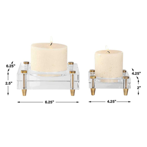 Luxury Crystal Acrylic & Brass Pillar <b>Candle</b> Holder <b>Set</b> Modern Chic Design For Upscale Home Decor & Events Premium Quality - Product Image 4