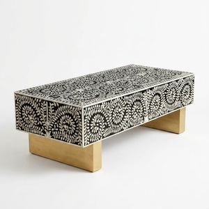 Mesa de Centro Redonda con Incrustaciones de Hueso, Patrón Floral Intrincado en Color Marfil, para Decoración de Sala de Estar, Venta al Por Mayor, Artesanal - Product Image 4