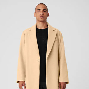 Wholesale Professional Quality Men Winter Overcoat Button Long Coats Quick Dry Cotton <b>Polyester</b> Knitted <b>Fabric</b> Long Sleeves <b>Wool</b> - Product Image 5