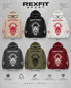 <b>Mens</b> Sand Beige Waffle Heavyweight Fleece Pullover Hoodie <b>Red</b> Mask Graphic Skulls Pattern Streetwear <b>Sweatshirt</b> Custom OEM - Product Image 4