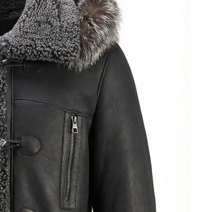 Premium Leather <b>Shearling</b> <b>Jacket</b> <b>Men</b> Genuine Winter Fur Aviator Coat Stylish Warm Durable Biker Outerwear Fashion - Product Image 2