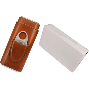 Estuche para cigarros de cuero genuino con cortador integrado para almacenamiento de tabaco premium y organización elegante, en venta. - Product Image 6