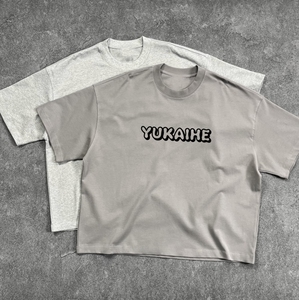 T-shirt en coton surdimensionné pour homme Yukaihe, manches courtes, col rond, imprimé lettres, tissu jersey, couleur gris - Product Image 4