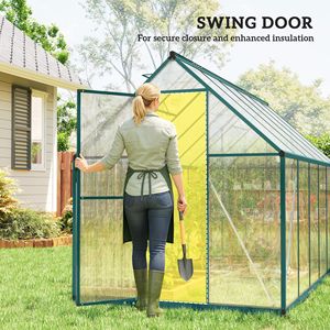 Serre de jardin en aluminium 11x6 pieds, polycarbonate vert foncé avec porte battante et deux aérations de toit réglables - Product Image 6