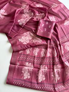 Sari de Seda Erode para Mujer con Borde Jacquard y Diseño Floral, Incluye Blusa, para Fiestas, Casual, Todas las Temporadas - Product Image 3