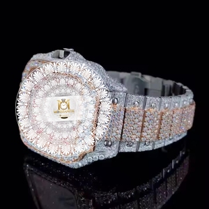 Montre à quartz pour homme de haute qualité, bracelet en acier inoxydable, diamants Moissanite VVS, boîtier carré style Hip Hop - Product Image 2