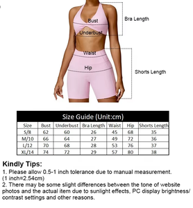 Women's Quick Dry 2-Piece Sports Bra and Yoga Shorts Set Knot Halter Backless Seamless and Breathable Solid Pattern Yoga Gear - Product Image 6