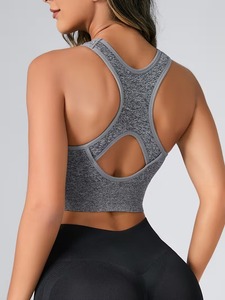 Soutien-gorge de sport fonctionnel pour femme, dos nageur, maintien moyen, extensible à l'avant, côtelé, col en V, anti-humidité - Product Image 4