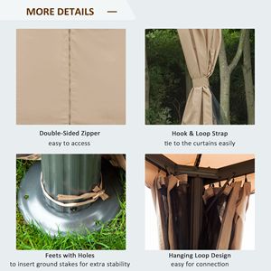 Gazebo da Esterno Khaki 3x3 Metri con Tetto a Doppia Ventilazione, Zanzariere e Tende, Impermeabile, con Pali in Metallo per Ville, Cortili, Parchi, Hotel - Product Image 5