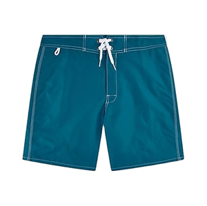 Men's <b>Teal</b> Solid Board Shorts Mid Waist Drawstring Closure Quick Dry Casual Style Woven Polyester Pockets Front Logo Breathable - Product Image 1