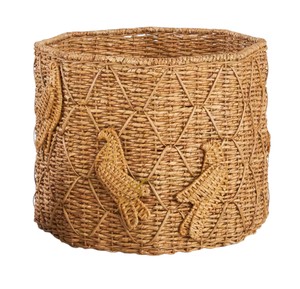 Premium Woven Seagrass Laundry <b>Basket</b> Unique 3D Bird Round Storage Hamper Cool Wicker Clothes Bin <b>with</b> Conical <b>Lid</b> - Product Image 5