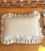 Housse de coussin carrée en lin beige naturel avec volants, certifiée OEKO-TEX, pour la maison