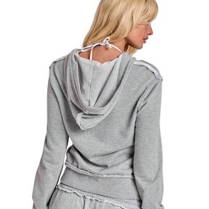 Custom Women Distressed Ripped Zip Up <b>Hoodie</b> Grey <b>Skeleton</b> Slash Graphic Print Vintage Y2K Streetwear Sweatshirt - Product Image 5