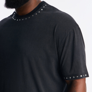 Nouveau T-shirt d'été pour homme, style urbain, manches courtes, en jersey de coton, coupe classique, col rond, couleur unie, écologique et à séchage rapide, avec strass - Product Image 3