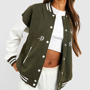 แจ็คเก็ตเลตเตอร์แมนสำหรับผู้หญิงสไตล์สตรีท คอปกและชายเสื้อแบบริบ พร้อมกระดุมแป๊กที่ทนทาน - Product Image 1