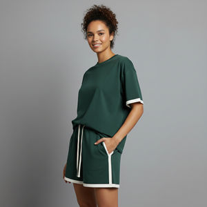 Conjunto de 2 Piezas para Mujer, Estilo Casual, Holgado, con Hombros Caídos, 100% Algodón, Color Sólido, Largo hasta la Rodilla, Estilo Urbano, Hip Hop, Verano - Product Image 4