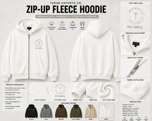 Unisex <b>White</b> Hooded <b>Zip</b>-<b>Up</b> Sweatshirt Oversized Fit 100% Cotton Fleece Eco-Friendly Pocket Casual Solid Design Front Logo Winter - Product Image 1