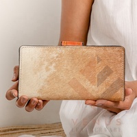 Tas genggam kulit sapi wanita, dompet gelang kulit sapi kualitas tinggi untuk musim panas Logo lapisan katun bergaya gaya Barat