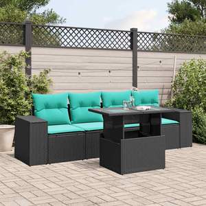 ชุดโซฟาสวนหวายโพลีสีดำ 5 ชิ้นพร้อมเบาะรองนั่ง - Product Image 1