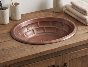 Elegante fregadero de cobre de forma ovalada hecho a mano acabado Premium diseño elegante perfecto para cocinas y baños modernos - Product Image 3