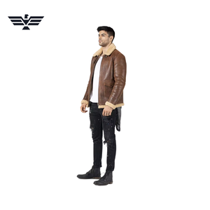 Chaqueta de Cuero Genuino para Hombre EMPIRE TREND WEARS, Forro de Piel Sintética, Cuello Camisero, Cierre de Cremallera, Corte Ajustado, Estilo Motero, Invierno - Product Image 5