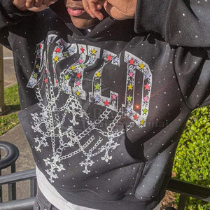 Sweat à capuche personnalisé pour homme, effet délavé, avec strass, coupe oversize, en polaire, vente en gros pour hommes - Product Image 5