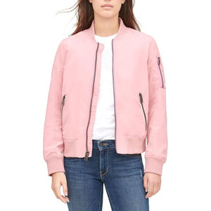 Satin Bomber <b>Jacket</b> For Womens Outerwear Raincoat Waterproof Regular Fit <b>Crop</b> Top Pink Color Females Zipper Breathable <b>Jackets</b> - Product Image 1