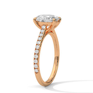 Bague solitaire tendance, nouvelle arrivée, avec diamant ovale pavé cultivé en laboratoire, certificat GRA, or rose 14 carats, pour elle - Product Image 3